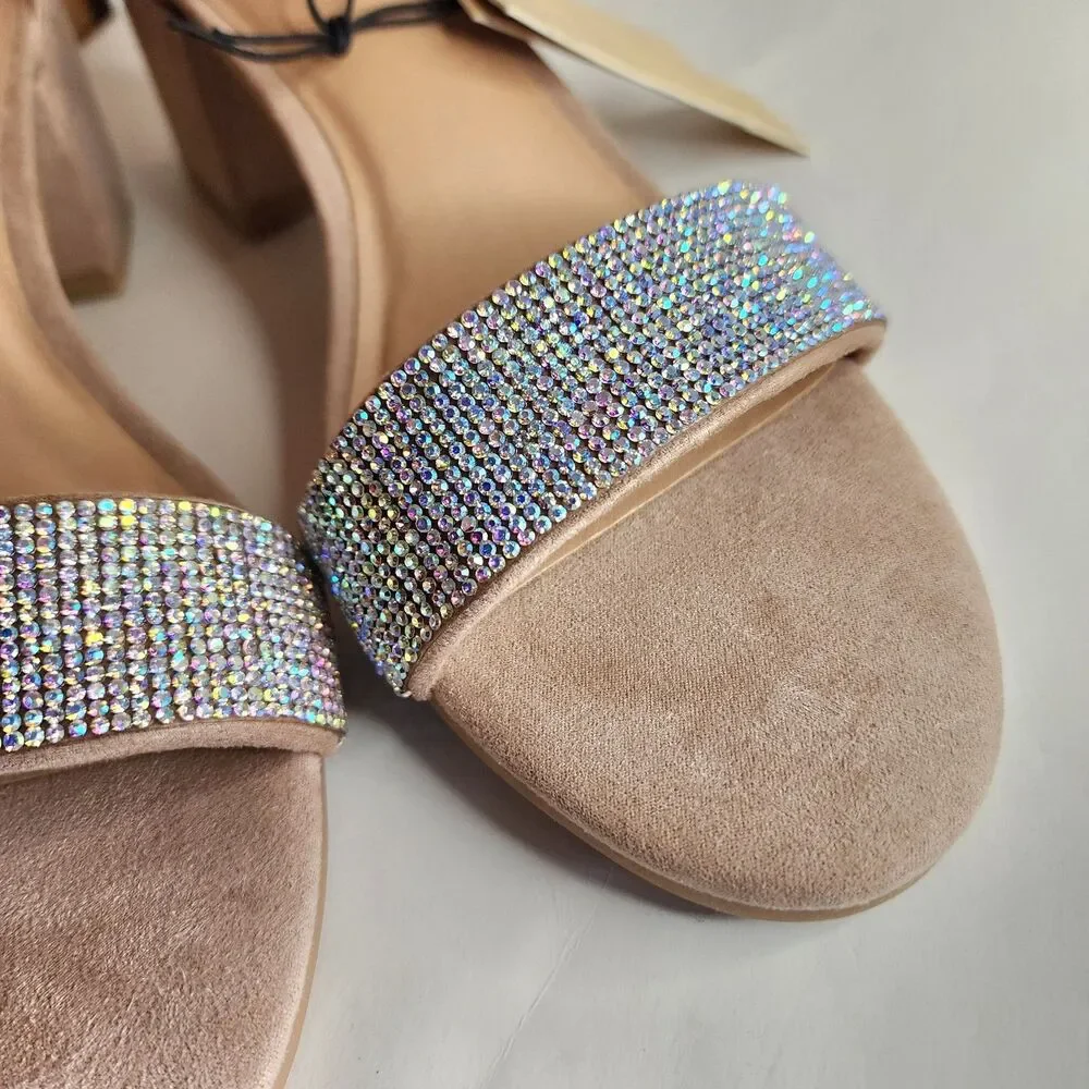 NIB Madden NYC Women's SIZE 9 1/2 Blush Illie City Rhinestone Strappy Sandals